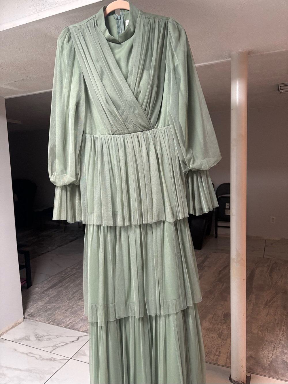 Sage Tiered Pleated Maxi Dress - Women